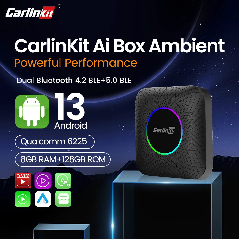 Carlinkit Android 13 Tv Box LED 8+128GB CarPlay Wireless Android Auto Wireless Adapter Support Youtube Netfilx IPTV Spotify GPS